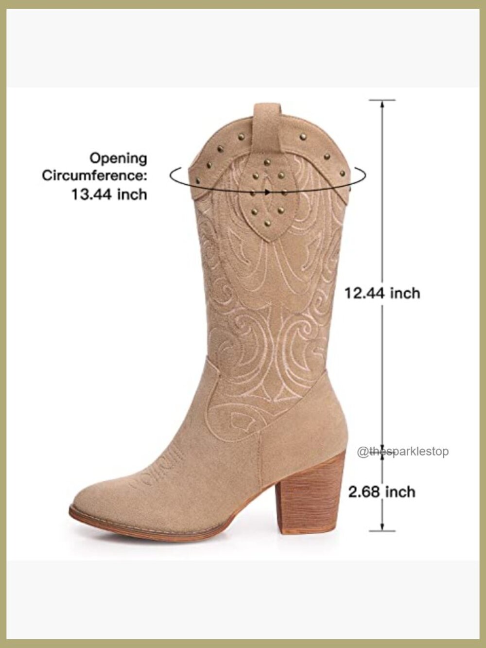 Mid Calf Cowboy Boots with Embroidered Detail & Chunky Heel - Picture 5 of 7